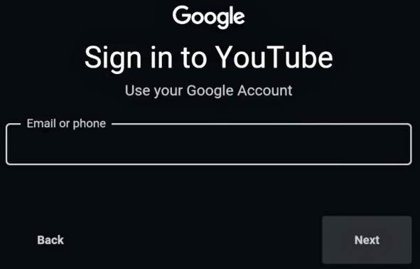 aparecerá a janela "Sign in to YouTube" e você poderá entrar com sua conta Google