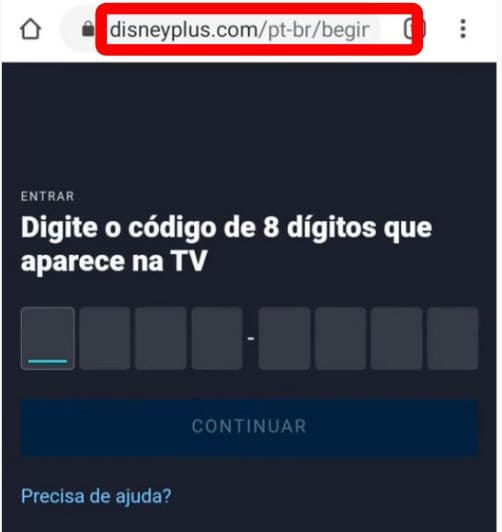 DisneyPlus.com/begin. Conecte sua conta Disney+ à TV Smart