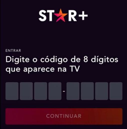 Como conectar conta STAR PLUS no app da TV. Digite o código de 8 dígitos ST★R+